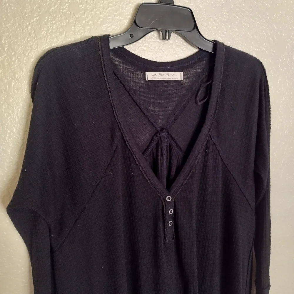 Free People we the free Citrine Textured Cotton Blend Top Black Sz M